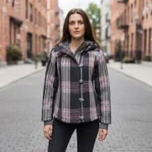 Columbia Plaid Utility Jacket - Pink and Gray